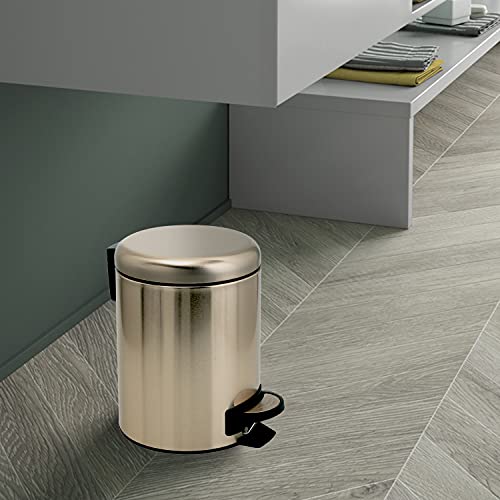 GEDY G-Potty Papelera Baño Oro 3 L Medidas: 25,1 x 17,4 x 22,6 cm, Acero Inoxidable y Polipropileno, Cesta Baño con Cierre Soft Close, Cesta Extraíble, Diseño R&S Gedy, 2 Años de Garantía