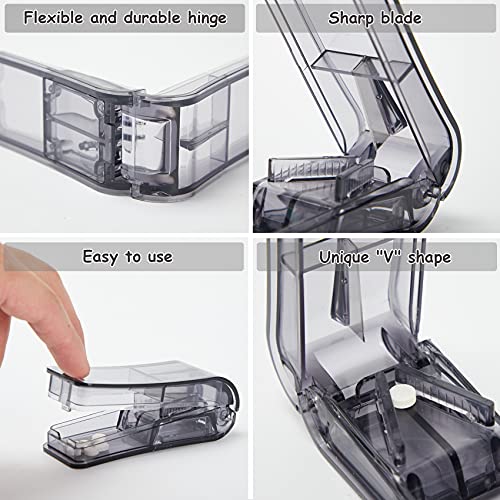 GeekerChip Cortador de Píldoras[2 piezas],Tabletas Divisorias con Abrazadera en V para Medicamentos Tabletas Pequeñas,con Pastillero,para Dividir y Transportar Medicamentos Diarios