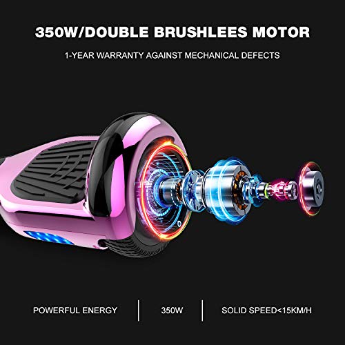 GeekMe Hoverboards Scooter eléctrico de 6.5" Dual Motors 2 Ruedas de Equilibrio automático Scooter Board con Luces LED Bluetooth Modelo