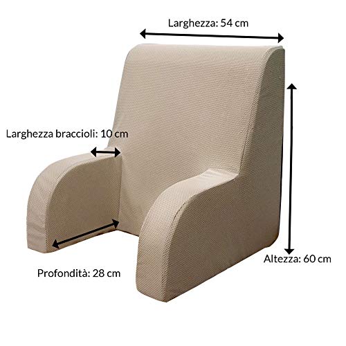 GEEMMA s.r.l. Sillón de cama Plus, respaldo ortopédico o sillón sanitario con tejido desenfundable y lavable, para personas mayores o lactantes, reposapiés para la espalda, cama grande