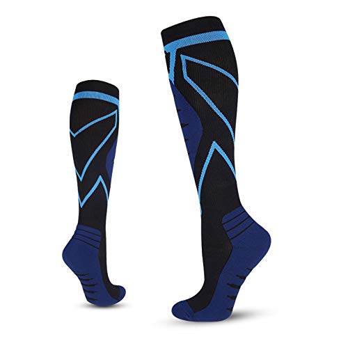 Generric Calcetines Largos de Compresión Graduados, Medias de Compresión Transpirables para Hombres Mujeres, Calcetines soporte de Pantorrillas, Viajes, Deportes Atléticos(20-30 mmHg) (azul)