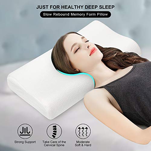 Geweo Almohada Viscoelastica, Almohada Cervical con Altura Ajustable, Almohada Ortopedica Diseño Ergonómico Terapéutico Reduce Dolores Cervicales, Funda de Bambú Extraíble y Lavable(60 * 35cm)