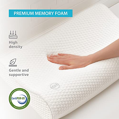 GH Almohada de Bambú Ajustable de Memory Foam 60x36 Cm| Diseño Ergonómico Almohada Transpirable y No Tóxica con Funda de Almohada Hipoalergénica | Ortopédica Almohada para el de Soporte Cervical