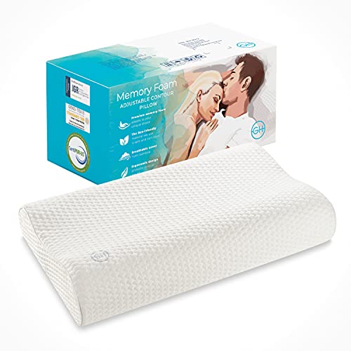 GH Almohada de Bambú Ajustable de Memory Foam 60x36 Cm| Diseño Ergonómico Almohada Transpirable y No Tóxica con Funda de Almohada Hipoalergénica | Ortopédica Almohada para el de Soporte Cervical