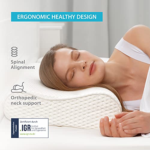 GH Almohada de Bambú Ajustable de Memory Foam 60x36 Cm| Diseño Ergonómico Almohada Transpirable y No Tóxica con Funda de Almohada Hipoalergénica | Ortopédica Almohada para el de Soporte Cervical