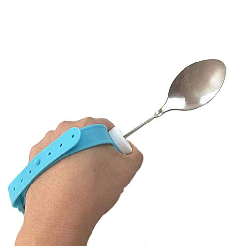 GHzzY Cuchara Adaptable para temblor de Manos - Cuchara Curva giratoria giratoria de 360 ° con asa Antideslizante y Correa de Mano para Pacientes de Edad Avanzada y con Parkinson