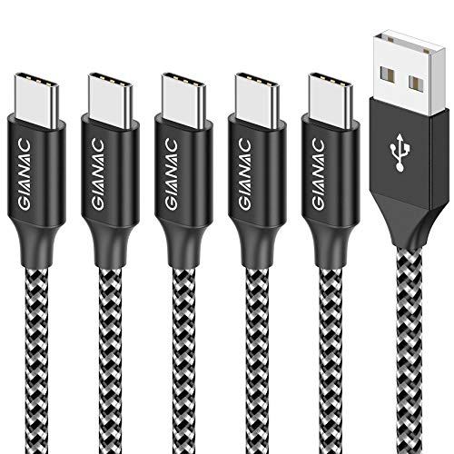 GIANAC Cable USB Tipo C, 5Pack [0.25M 0.5M 1M 2M 3M] 3A Cargador Tipo C Nylon Carga Rápida y Sincronización Cable USB C para Galaxy S10/S9/S8 Note9, Xiaomi Mi A2/A1, Huawei P30/P20/Mate20, Xperia XZ