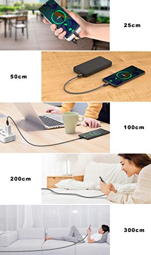 GIANAC Cable USB Tipo C, 5Pack [0.25M 0.5M 1M 2M 3M] 3A Cargador Tipo C Nylon Carga Rápida y Sincronización Cable USB C para Galaxy S10/S9/S8 Note9, Xiaomi Mi A2/A1, Huawei P30/P20/Mate20, Xperia XZ