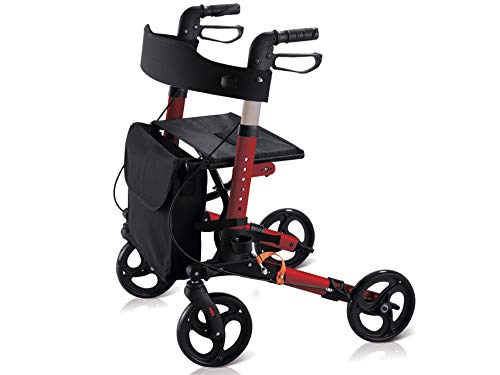 GIMA ANDADOR ROLLATOR COMPACT- plegable - rojo - Marco de aluminio rojo claro, correa de asiento de tela con correa para arriba.