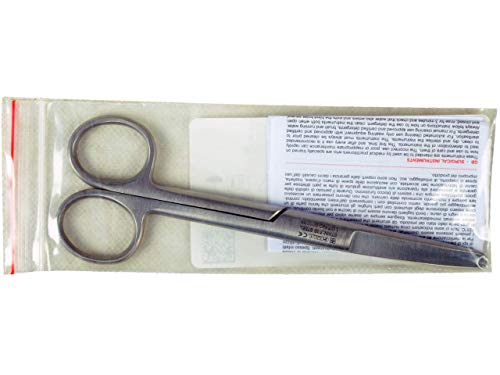 GIMA ref 26727 Tijeras quirúrgicas curvadas en acero inoxidable con puntas alternas para enfermería y uso medical, accesorio del botiquín de primeros auxilios utilizable en hogar médico, 14.5cm