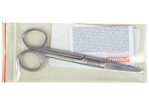 GIMA ref 26896 Tijeras quirúrgicas curvadas en acero inoxidable punta recta aguda para enfermería y uso medical, accesorio del botiquín de primeros auxilios utilizable en hogar médico, 11.5cm