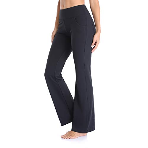 GIMDUMASA Pantalón de Yoga Mujer Pierna Ancha Salón Bootcut Leggings Alta Cintura Pantalones De Entrenamiento con Bolsillos para Pilates Fitness Yoga GI604(Negro,m)