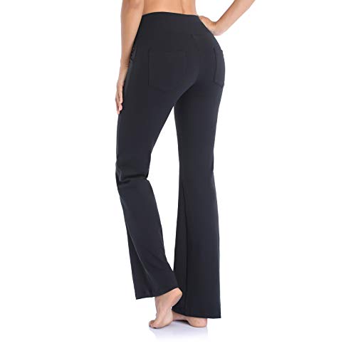 GIMDUMASA Pantalón de Yoga Mujer Pierna Ancha Salón Bootcut Leggings Alta Cintura Pantalones De Entrenamiento con Bolsillos para Pilates Fitness Yoga GI604(Negro,m)