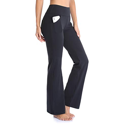 GIMDUMASA Pantalón de Yoga Mujer Pierna Ancha Salón Bootcut Leggings Alta Cintura Pantalones De Entrenamiento con Bolsillos para Pilates Fitness Yoga GI604(Negro,m)