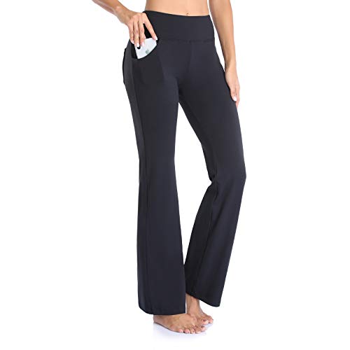 GIMDUMASA Pantalón de Yoga Mujer Pierna Ancha Salón Bootcut Leggings Alta Cintura Pantalones De Entrenamiento con Bolsillos para Pilates Fitness Yoga GI604(Negro,m)