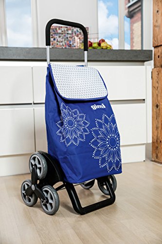 Gimi Tris Carro de la compra, con 6 ruedas, Bolsa impermeable de poliéster, capacidad de 56 litros, Floral Azul, 41 x 51 x 102 cm