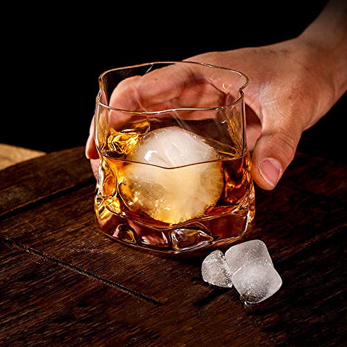 Glasseam Juego De Vasos De Whisky Irregulares De 2 Pliegues Inclinados, Vaso Escocés De 250 Ml, Vaso De Whisky a La Moda para Papá, Esposo, Amigos, Cristalería para Vaso De Bourbon/Ron/Bar