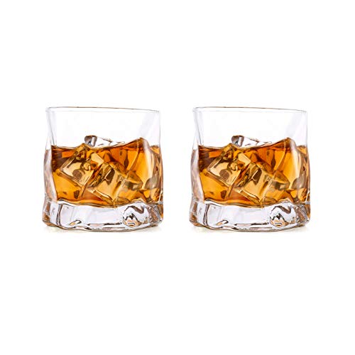 Glasseam Juego De Vasos De Whisky Irregulares De 2 Pliegues Inclinados, Vaso Escocés De 250 Ml, Vaso De Whisky a La Moda para Papá, Esposo, Amigos, Cristalería para Vaso De Bourbon/Ron/Bar