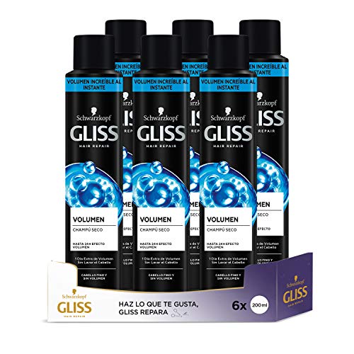 Gliss - Champú Seco Volumen, 6uds de 200 ml (1.200ml), 24h de efecto volumen sin apelmazar, Cabello limpio al instante