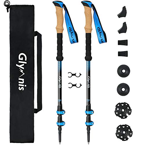 Glymnis Bastones de Senderismo Telescópicos Bastones Trekking Plegables 2pcs Ajustable 65cm~135cm de Aleación de Aluminio 7075 y Mango de Corcho para Senderismo Alpinismo Trail Viaje