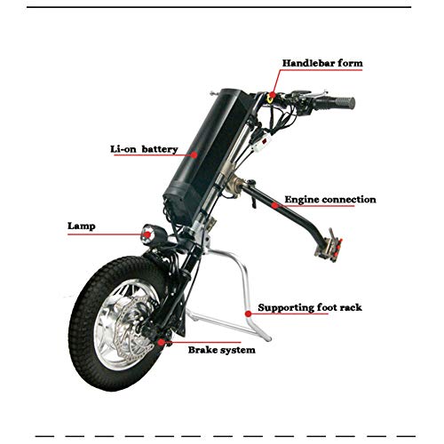 GMtes Triciclo eléctrico Adjunto Silla de Ruedas Kit de conversión de Bricolaje Handbike, Silla de Ruedas eléctrica Rehabilitación Terapia con luz LED Frontal,10.4Ah