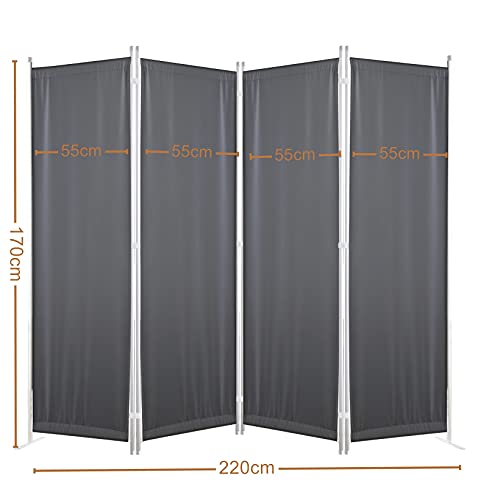 GOJOOASIS Biombo 170 x 220 cm Separador de 4 Paneles, Decoración Elegante, Separador de Ambientes Plegable, Divisor de Habitaciones (gris)