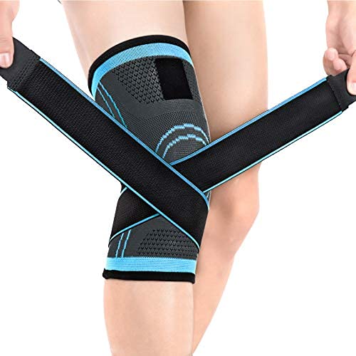 Goosom 2 x Ajustable Rodillera, Rodillera de Compresión, Antideslizante Rodillera para con Correa de Presión,para Crossfit, Baloncesto, Bicicleta, Fútbol, para Hombre y Mujer K18 Azul XXL