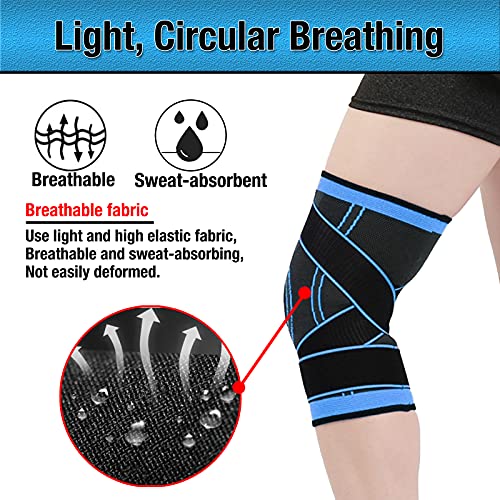 Goosom Ajustable Rodillera, Rodillera de Compresión, Antideslizante Rodillera para con Correa de Presión,para Crossfit, Baloncesto, Bicicleta, Fútbol, para Hombre y Mujer K18 Azul XXL (1 unidad)