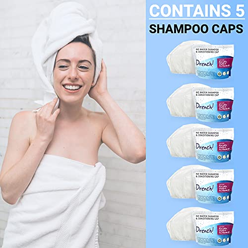 Gorro champú sin agua (x5 uds) - Gorro para lavar el pelo en seco sin enjuague - Gorros lavacabezas ideal para personas mayores o en cama - Contiene Aloe Vera, Vitamina E y Provitamina B5