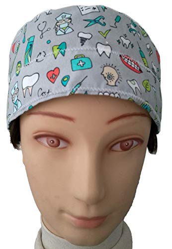 Gorro Dentista INSTRUMENTAL ODONTOLOGÍA Pelo Largo Enfermera mujer Tira absorbente en la frente goma con tensor ajustable fácil y cómodo