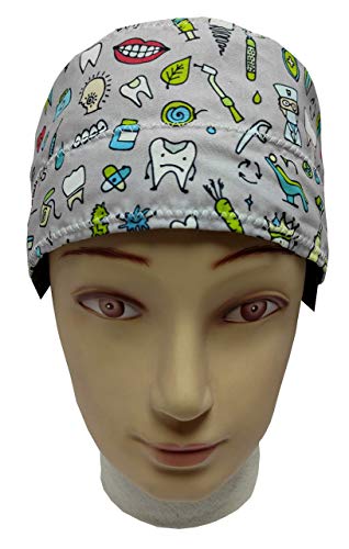 Gorro Dentista Unisex INSTRUMENTAL ODONTOLOGIA Pelo Corto hombre mujer Toalla absorbente en la frente, ajustable al gusto con tensor y goma sin nudos Facil y comodo