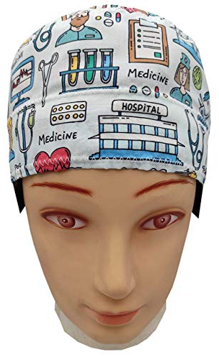 Gorro quirófano Unisex INSTRUMENTAL MEDICO con botones y nombre bordado en opciones Medico Enfermería Dentista Veterinario Cocinero Ajustable y con Toalla en la frente BolsoHatillo TC