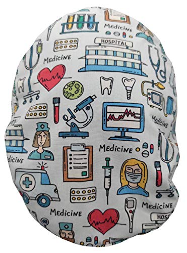 Gorro quirófano Unisex INSTRUMENTAL MEDICO con botones y nombre bordado en opciones Medico Enfermería Dentista Veterinario Cocinero Ajustable y con Toalla en la frente BolsoHatillo TC