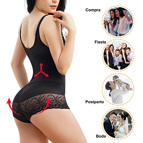 Gotoly Mujer Bodies Moldeadores Faja Reductora Lencería Moldeadora Corsé Control de Abdomen Ropa Interior Faja con Cremallera Busto Abierto Shapewear (Negro, Medium)