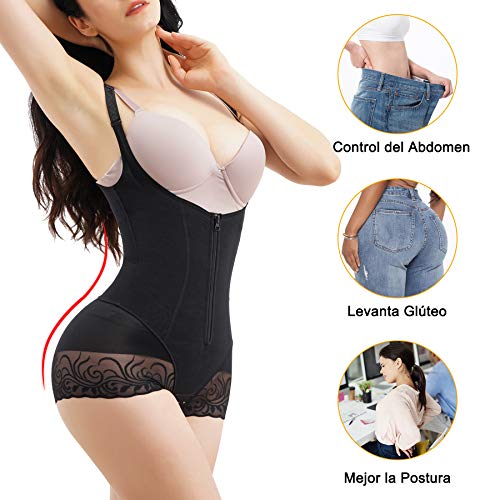 Gotoly Mujer Bodies Moldeadores Faja Reductora Lencería Moldeadora Corsé Control de Abdomen Ropa Interior Faja con Cremallera Busto Abierto Shapewear (Negro, Medium)