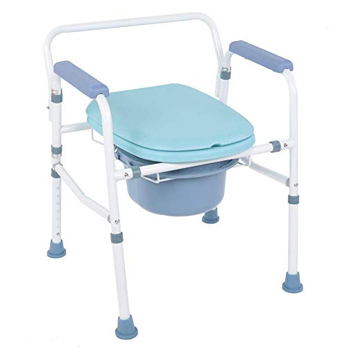 Greensen Silla De Habitación con Inodoro Plegable Antideslizante Silla De WC con Reposabrazos Altura Ajustable para Ancianos Mujeres Embarazadas Cómoda y Segura