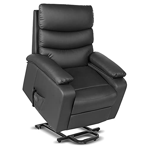 gridinlux | Sillón Relax Masaje ExtraAcolchado Levanta Personas Negro | Reclinable | Elevación Automática con Mando | 5 Modos | Función Calor Lumbar | 8 Motores | 4 Zonas de Masaje | Polipiel