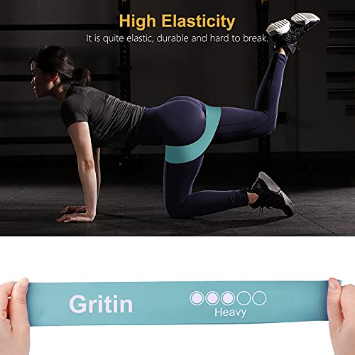 Gritin Bandas Elásticas Fitness/Bandas de Resistencia, Set de 5 Cintas Elásticas Fitness y Musculación de Látex Agradable a la Piel con Guía de Ejercicios de Español y Bolsa Almacenamiento