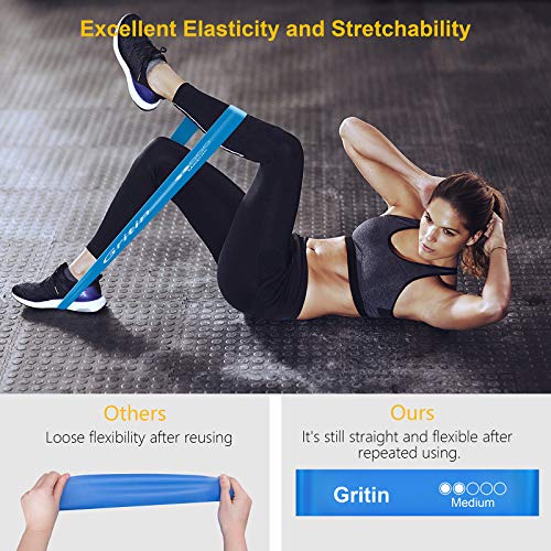 Gritin Bandas Elásticas Fitness/Bandas de Resistencia, Set de 5 Cintas Elásticas Fitness y Musculación de Látex Agradable a la Piel con Guía de Ejercicios de Español y Bolsa Almacenamiento