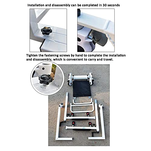 Grúa para Elevación y Traslado de Pacientes, Silla de Transporte para Minusválidos y Ancianos, de Tránsito, Cojín para Inodoro, Ortopédica, Reposapiés, Reposabrazos - Carga Máxima 330 Libras