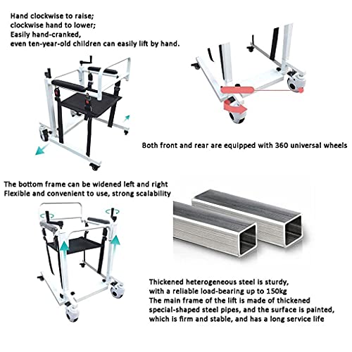 Grúa para Elevación y Traslado de Pacientes, Silla de Transporte para Minusválidos y Ancianos, de Tránsito, Cojín para Inodoro, Ortopédica, Reposapiés, Reposabrazos - Carga Máxima 330 Libras