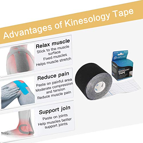 GSPCARE Cinta de Kinesiología, 5cm x 5m Sin Cortar Kinesiotape Vendaje Neuromuscular para Ejercicio, Impermeable sin Látex Cinta de Fisioterapia para la Recuperación de Rodilla, Hombro y Codo