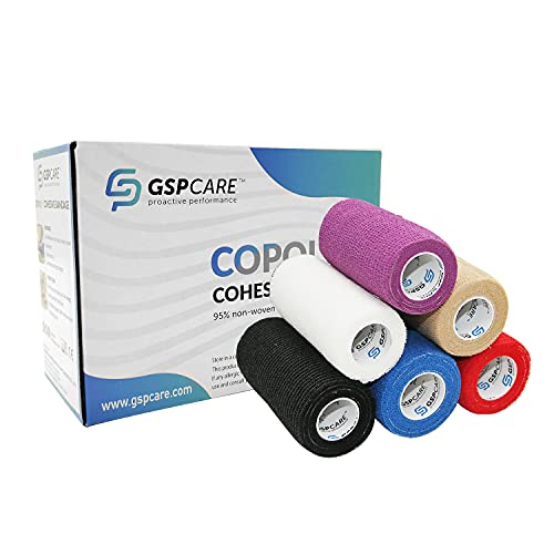 GSPCARE Vendaje Autoadhesivo, 6 Rollos Vendajes Cohesivos Cinta Cohesiva de 10 cm x 4,5 m, Vendaje Veterinario Cinta Adhesiva Deportiva para Hinchazón Esguinces Tobillo Muñeca (Multicolor)