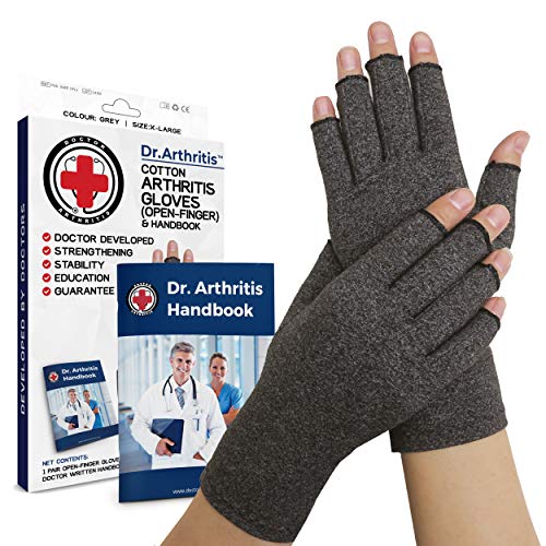 Guantes Artritis Desarrollados por Médicos - Guantes de Compresión Sin Dedos para Aliviar Síntomas de la Artritis, Enfermedad de Raynaud y Túnel Carpiano - Incluye Manual Escrito por Médico - Un Par