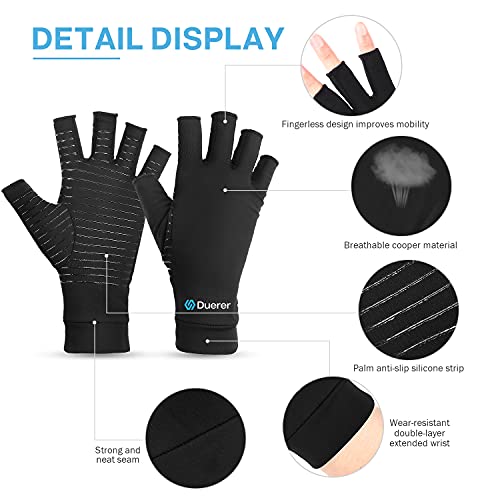 Guantes de cobre para artritis, Duerer Los mejores guantes de compresión para hombres y mujeres. Túnel carpiano RSI Guantes de compresión tendinitis reumatoide para el trabajo diario (Negro, Small)