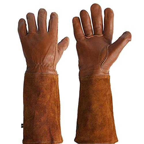 Guantes de cuero guante de jardinería para los guantes de mujeres y hombres -PLANTILLAS TRANSPIRABLES Rose poda con la espina prueba del guantelete, Long durable de cuero de vaca de la manga