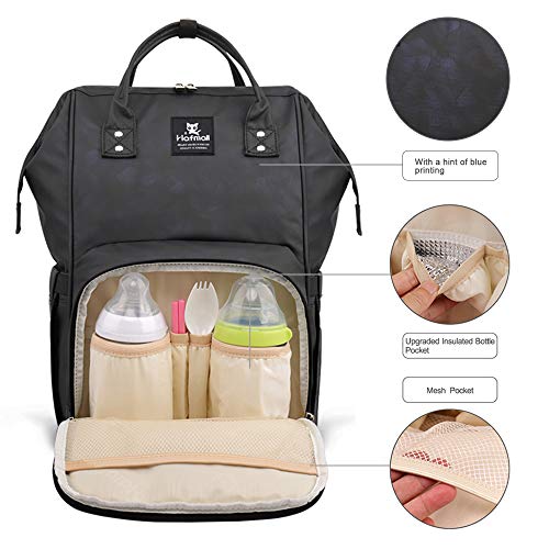 Hafmall Mochilas para Pañales de Viaje Impermeable para Bebés, Elegante Bolsos para Pañales de Gran Capacidad con Cambiador y Ganchos Carrito Bebé (Negro)