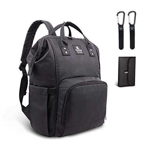 Hafmall Mochilas para Pañales de Viaje Impermeable para Bebés, Elegante Bolsos para Pañales de Gran Capacidad con Cambiador y Ganchos Carrito Bebé (Negro)