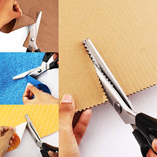 Handi Stitch Tijeras Dentadas con Cortahílos - 22,86 cm de Largo - Tijeras Tela Zigzag Mango Negro - Tijeras Manualidades Acero Inoxidable Afiladas para Costura, Sastre, Papel, Manualidades