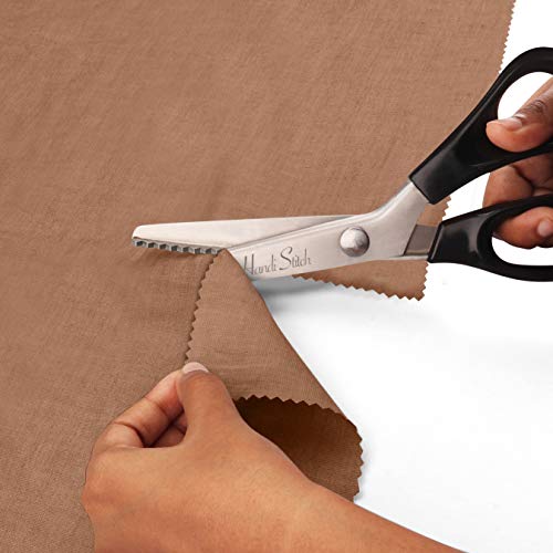 Handi Stitch Tijeras Dentadas con Cortahílos - 22,86 cm de Largo - Tijeras Tela Zigzag Mango Negro - Tijeras Manualidades Acero Inoxidable Afiladas para Costura, Sastre, Papel, Manualidades